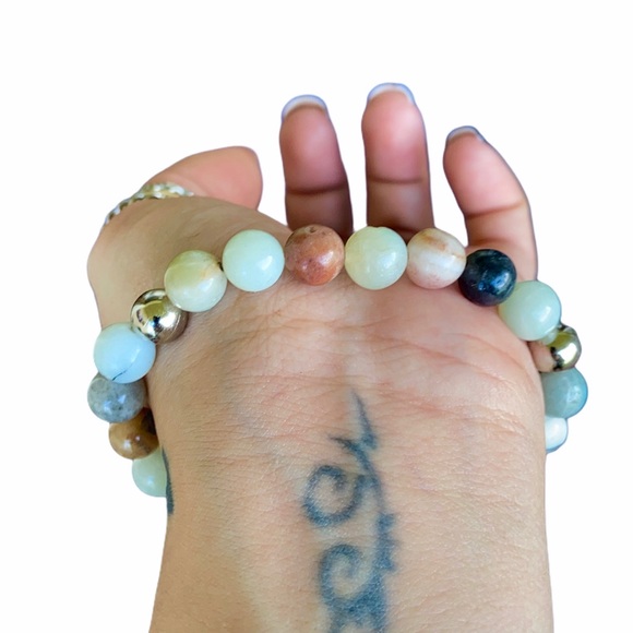 Amazonite gem beads silver dream catcher bracelet - Picture 5 of 11